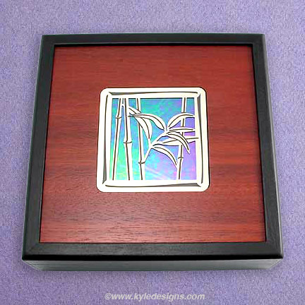 Wood Jewelry Box Inlaid with Glass and Metal Bamboo Design