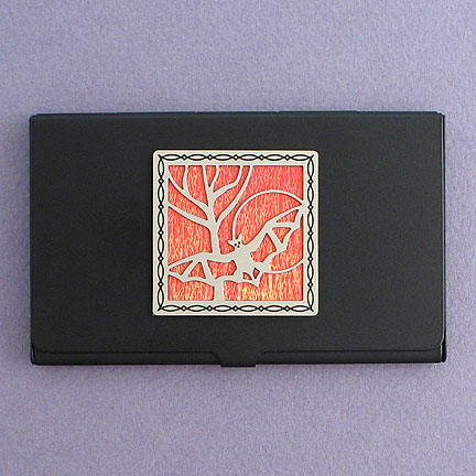 Bat Business Card Case - Orange Iridescent with Silver Design