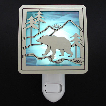 Brushed Silver and Turquoise Night Light - Bear