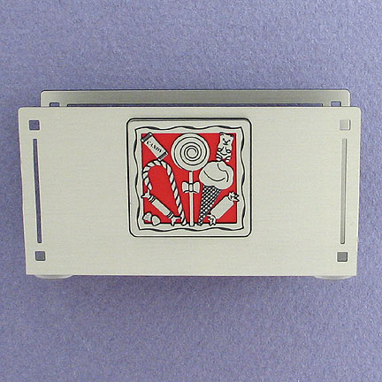 Candy Desktop Business Card Holder in Red and Silver
