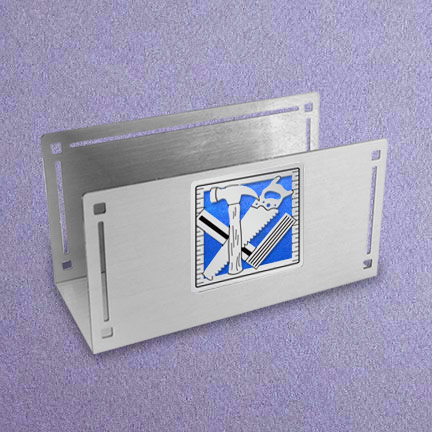 Construction Desktop Card Holder - Cobalt Iridescent with Silver Design
