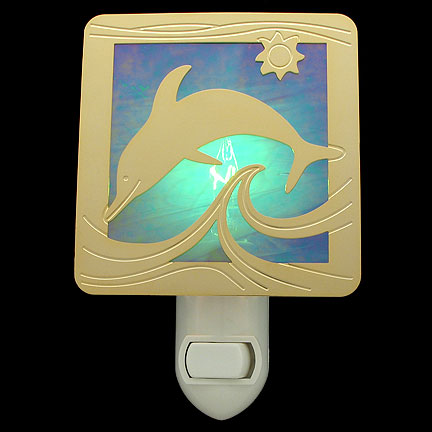 Polished Gold with Green Night Light - Dolphin