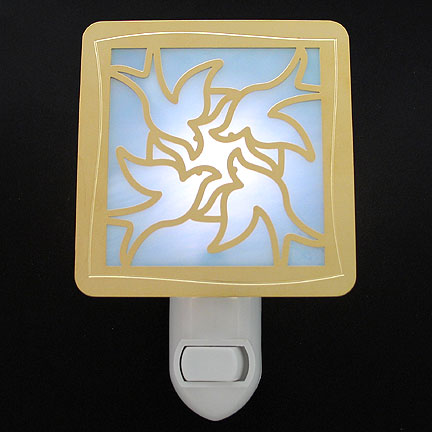 Polished Gold and Light Blue Night Light - Doves