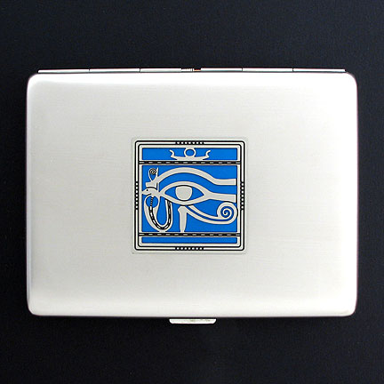 Silver Egyptian Eye Steel Wallet with Blue Aluminum