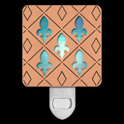 Copper with Turquoise Stained Glass Night Light - Diamond Fleur de Lis