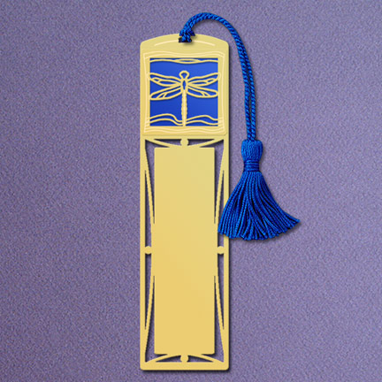 Dragonfly Bookmark - Blue Aluminum with Gold Design