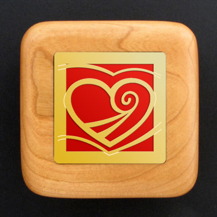 Heart Engagement Ring Box - Red Aluminum with Gold Design