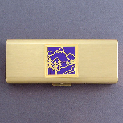 Mountain 7 Day Pill Organizer - Violet Aluminum with Gold Design