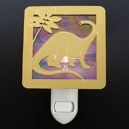 Polished Gold and Purple Night Light - Dinosaur