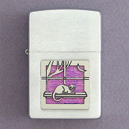 Cat Cigarette Lighter - Lavender Iridescent with Silver Design