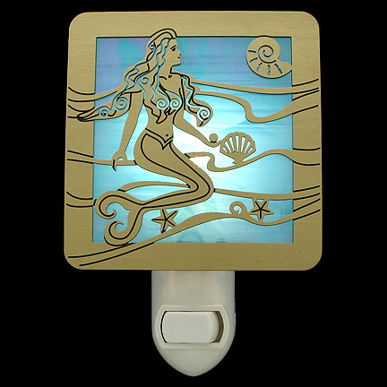 Brushed Brass and Turquoise Night Light - Mermaid