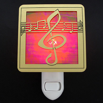 Brushed Brass and Red Night Light - Musical Notes