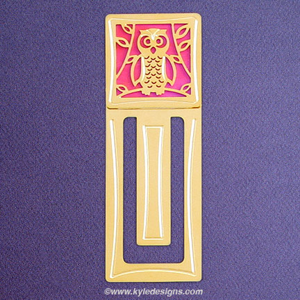 Owl Bookmark - Iridescent Hot Pink with Gold Design