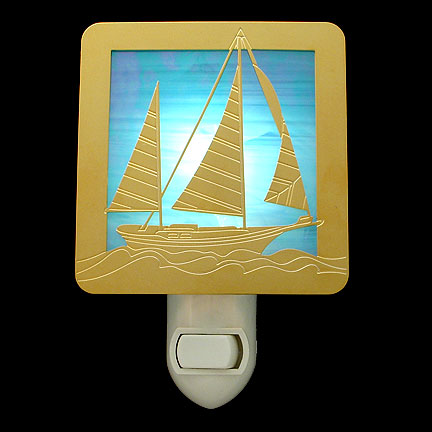 Polished Gold and Turquoise Night Light - Sailboat