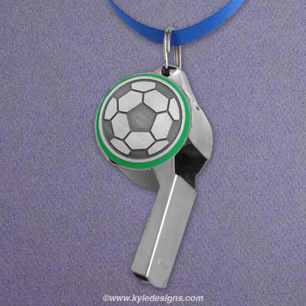 Soccer Whistle - Green Aluminum with Silver Design