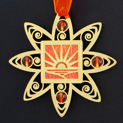 Sunset Christmas Ornament - Orange Iridescent with Gold Design